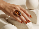 Anillo Ajustable de Resina y Acero Inoxidable Chapado en Oro 18K