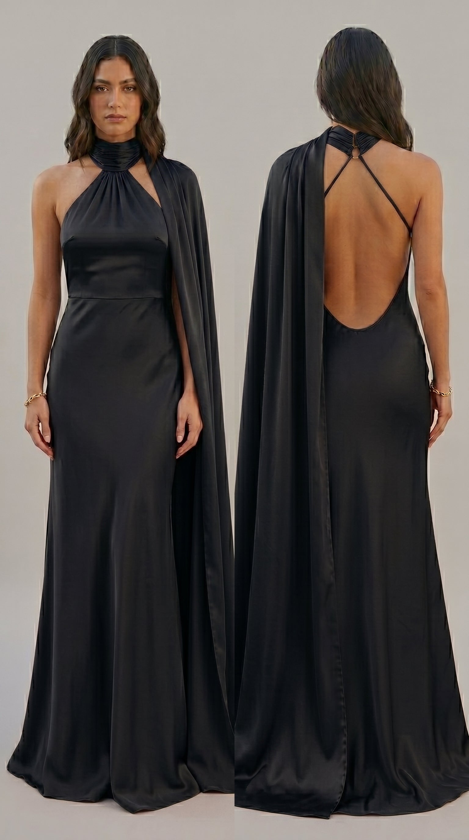 Vestido Largo Satén Halter - Invitada Boda y Graduación