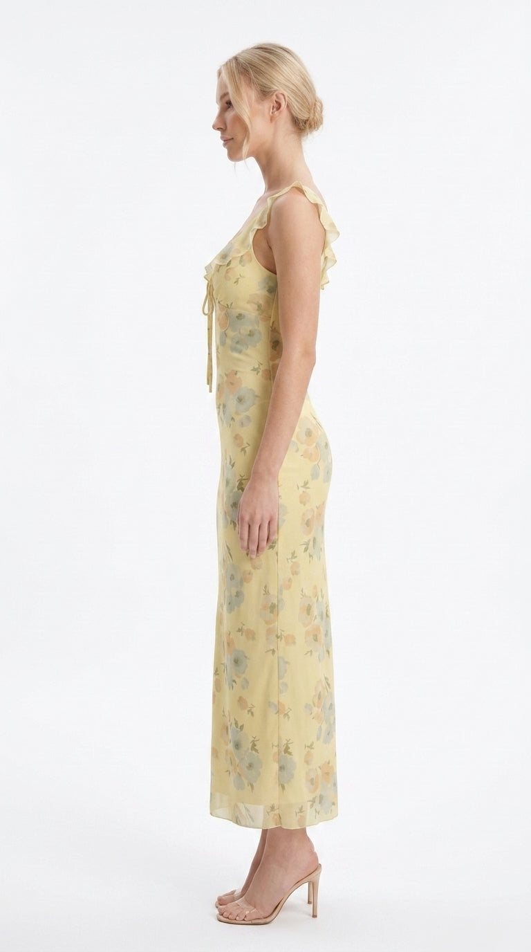 Vestido Largo Floral con Escote en V y Espalda Descubierta | Vestido Coquette de Verano