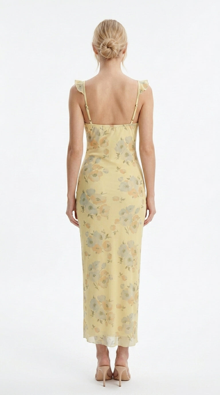 Vestido Largo Floral con Escote en V y Espalda Descubierta | Vestido Coquette de Verano