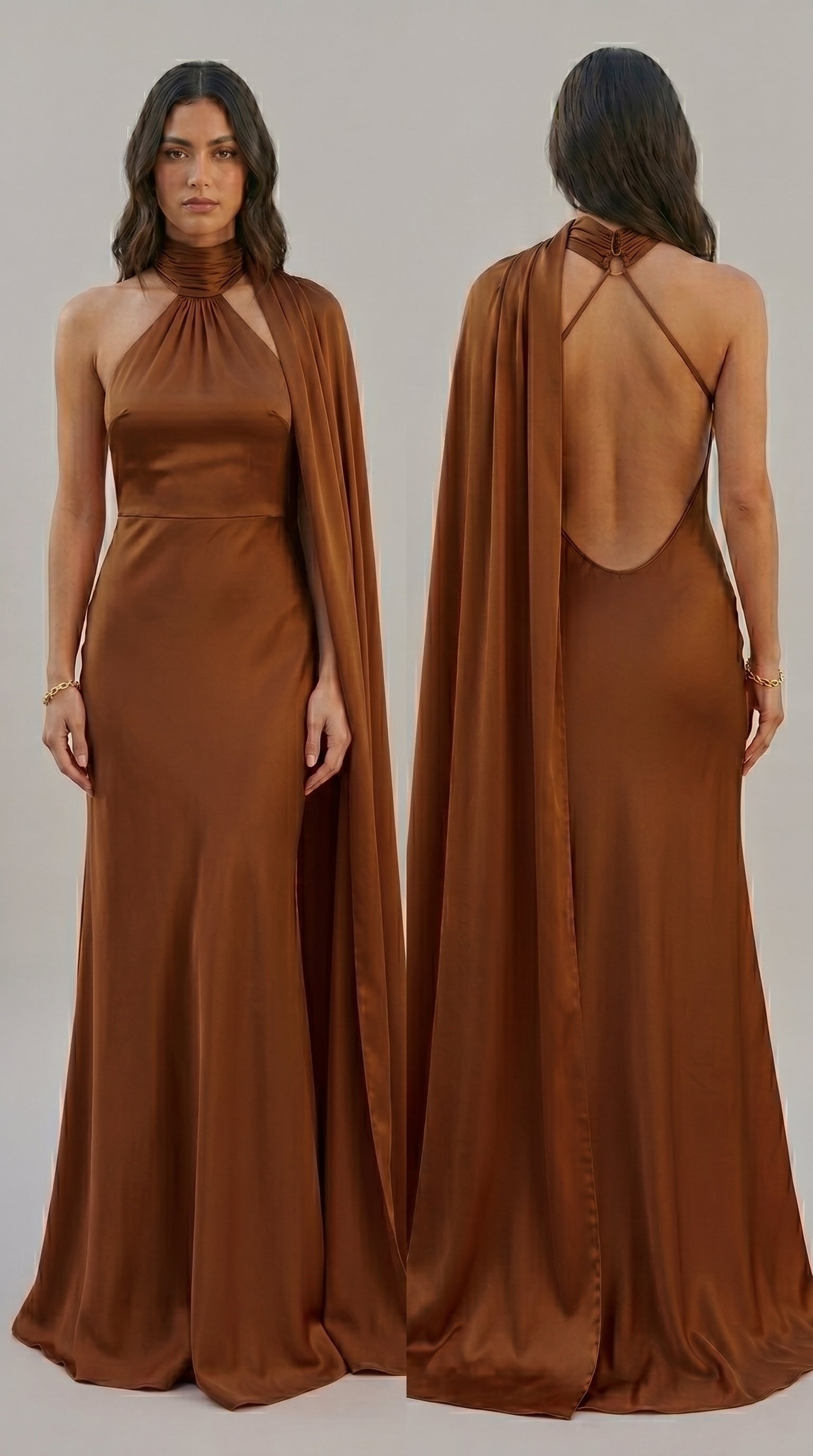 Vestido Largo Satén Halter - Invitada Boda y Graduación