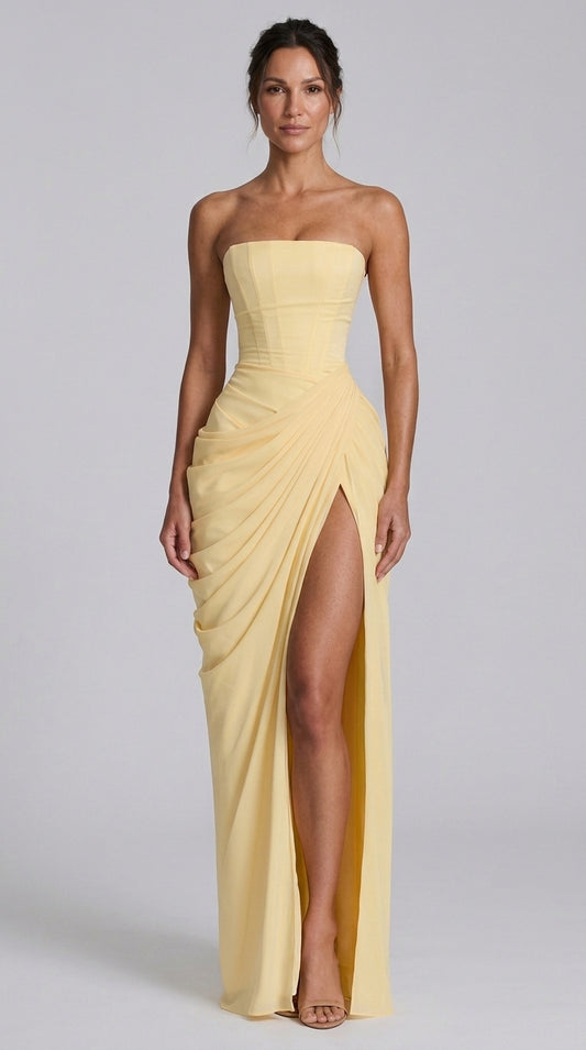 Vestido con Escote Bardot y Cintura Fruncida