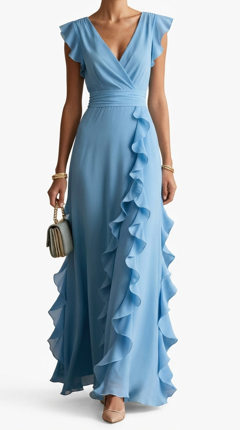 Rachel - Vestido Maxi sin Mangas con Volantes